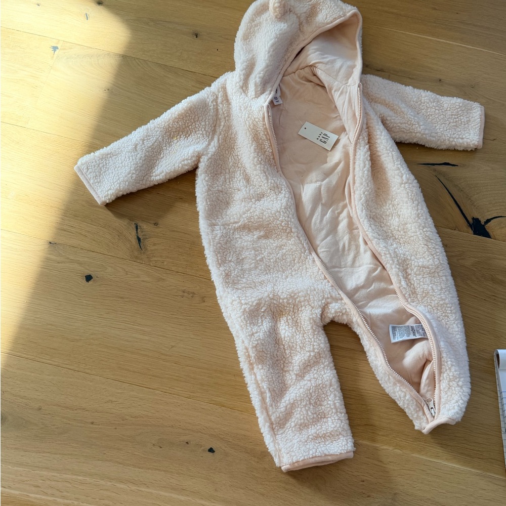 Cozy very light pink Hooded Baby One Piece